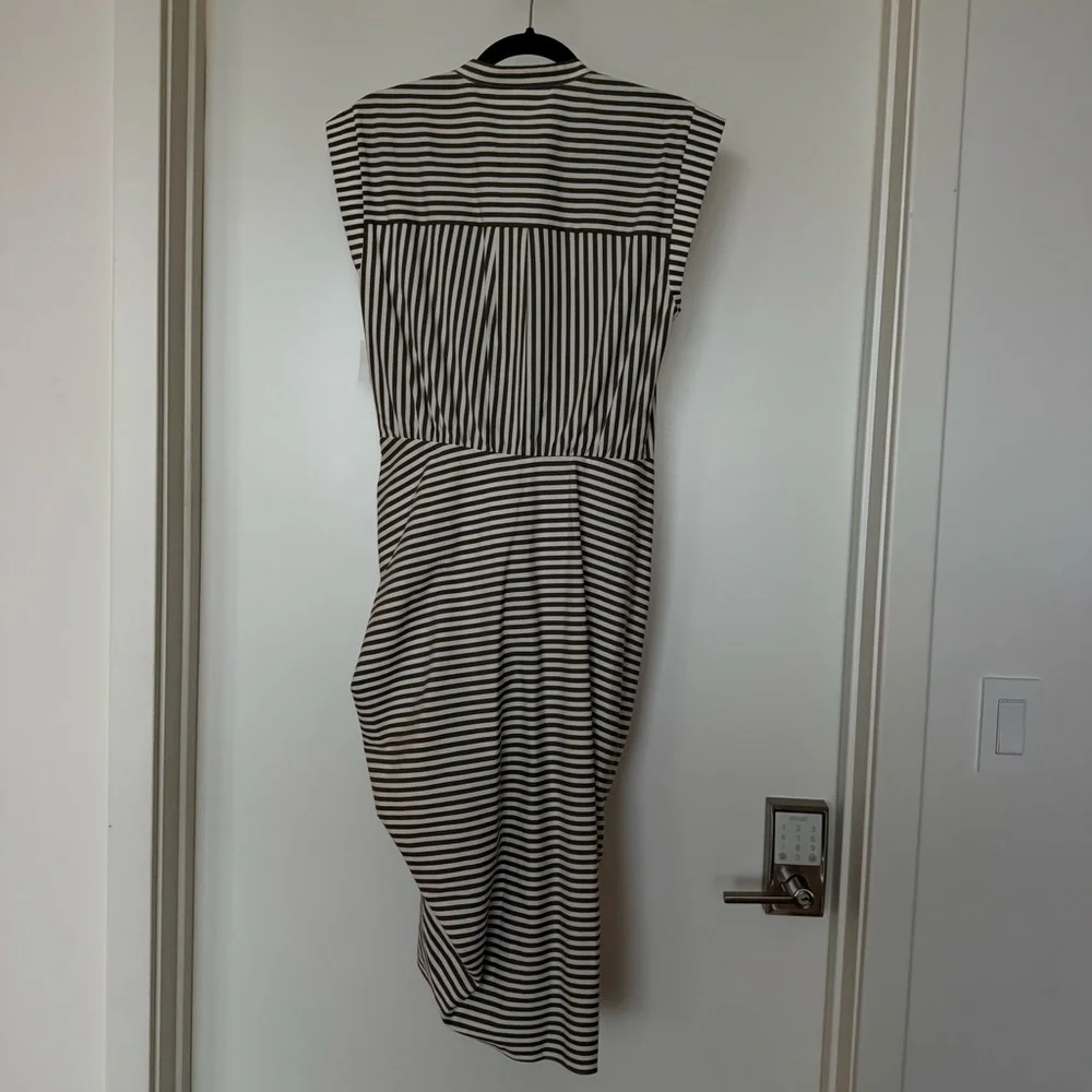 NWT ⭐️ VERONICA BEARD Ruched Striped Shirt Dress – Size 6 – Army Green/White - Picture 5 of 7